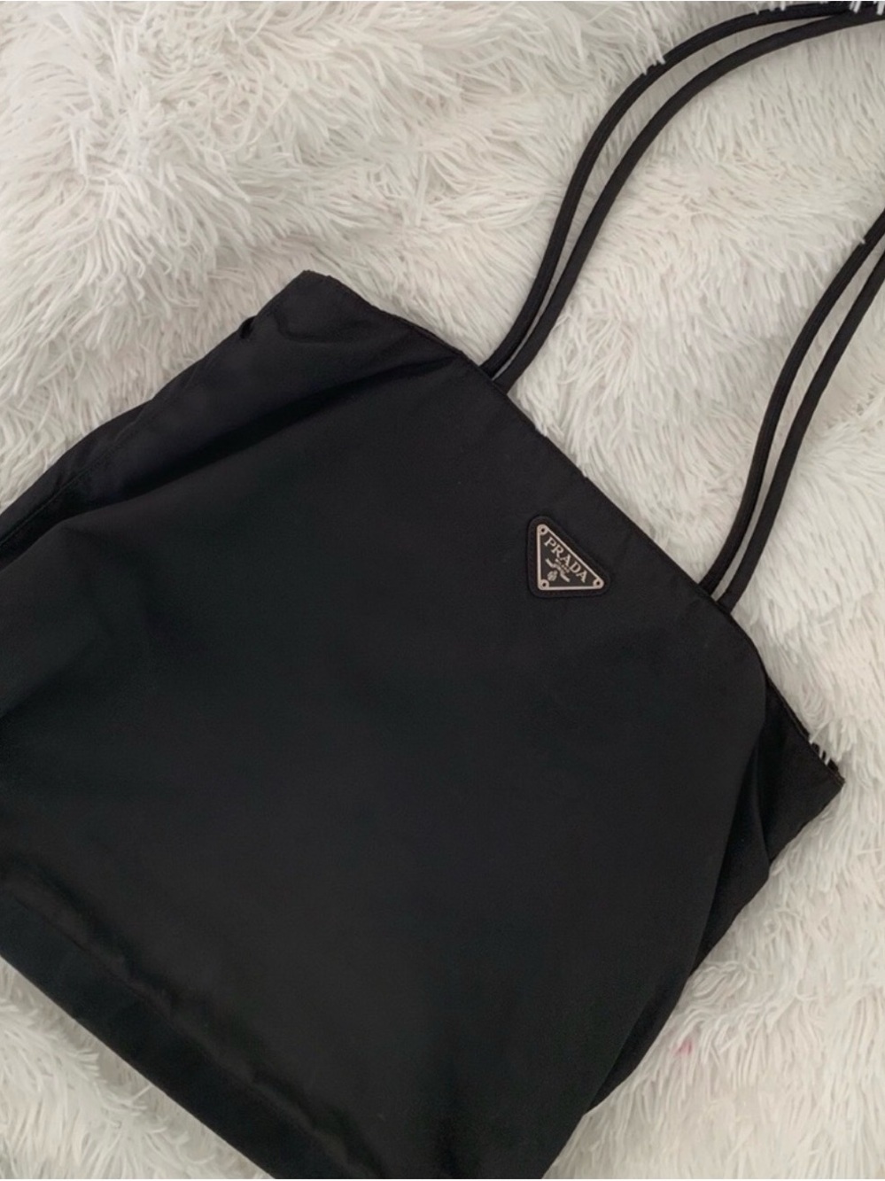 CIRCA 2000s Prada Black Nylon Shoulder Tote with Double Straps
